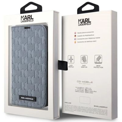 7. Etui Karl Lagerfeld Saffiano Monogram na iPhone 14 - srebrne