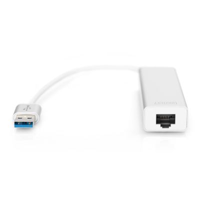 9. HUB 3-portowy USB 3.0 SuperSpeed z LANGigabit LAN adapter, aluminium