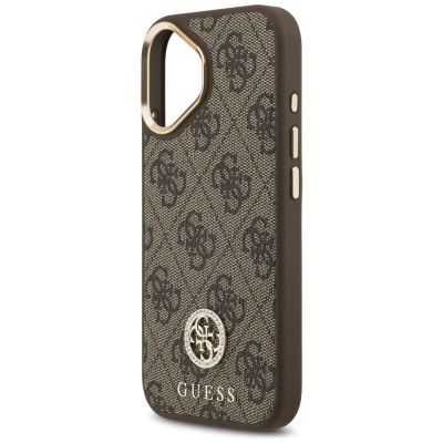 6. Etui Guess 4G Strass Logo & Big Strap Metal Buttons MagSafe na iPhone 17 - brązowe