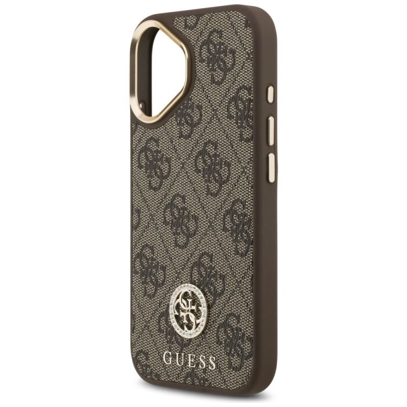 6. Etui Guess 4G Strass Logo & Big Strap Metal Buttons MagSafe na iPhone 17 - brązowe