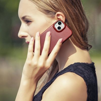 30. iCarer CE Oil Wax Premium Leather Folio Case skórzane etui iPhone 14 Plus z klapką magnetyczne MagSafe czerwony (AKI14220707-RD)