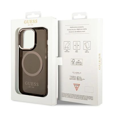 8. Etui Guess Gold Outline Translucent MagSafe na iPhone 14 Pro - czarne