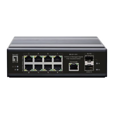 2. Przełącznik LevelOne Industrial Gb/L2 Managed PoE 10-portowy 360 W 1 Gb/s