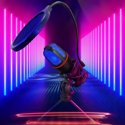 5. Wozinsky mikrofon do komputera studyjny gamingowy USB Statyw RGB - czarny