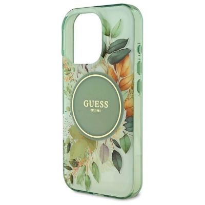 5. Etui Guess IML Flower & Tonal Circle MagSafe na iPhone 16 Pro Max - zielone