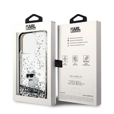 8. Etui Karl Lagerfeld Liquid Glitter Choupette na iPhone 14 Pro - przezroczyste