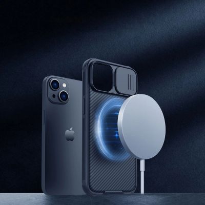 7. Nillkin CamShield Pro Magnetic Case etui iPhone 14 Plus pokrowiec osłona na aparat kamerę niebieski (z MagSafe)