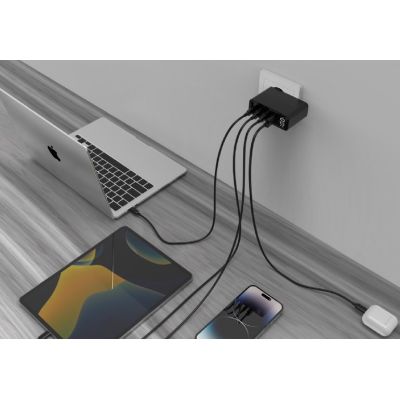 GEMBIRD 4-PORTOWA SZYBKA ŁADOWARKA SIECIOWA GAN (PD) USB (3X USB-A + 1X USB TYP-C) 100W, CZARNA