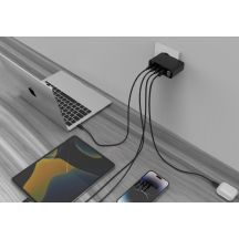 GEMBIRD 4-PORTOWA SZYBKA ŁADOWARKA SIECIOWA GAN (PD) USB (3X USB-A + 1X USB TYP-C) 100W, CZARNA