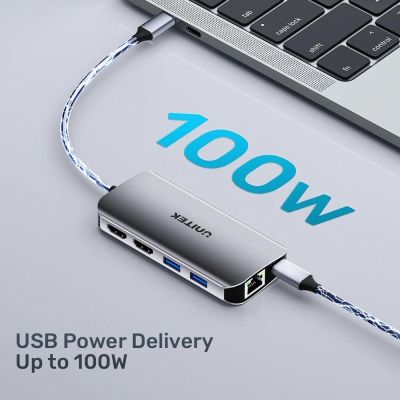5. UNITEK AKTYWNY HUB USB-C 2X HDMI, CZYTNIK SD, 4K, RJ-45, PD 100W, 5 GBPS