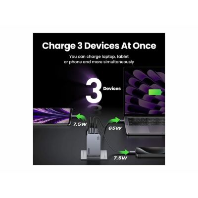5. Ugreen Nexode Pro EU 3-Port GaN PD Fast Charger With USB-C Cable Uniwersalne Czarny, Szary Prąd przemienny Szybkie ładowanie Wewnętrzna