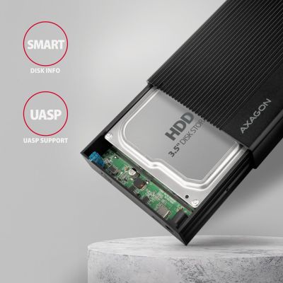 4. AXAGON EE35-GTR USB-C 3.2 Gen 1 - SATA 6G, Obudowa Zewnętrznego Dysku Twardego 3.5", Ryflowana - Czarna