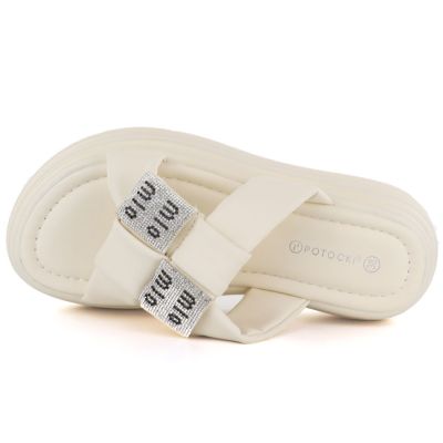 3. Klapki damskie na platformie z cyrkoniami beżowe Potocki 16347