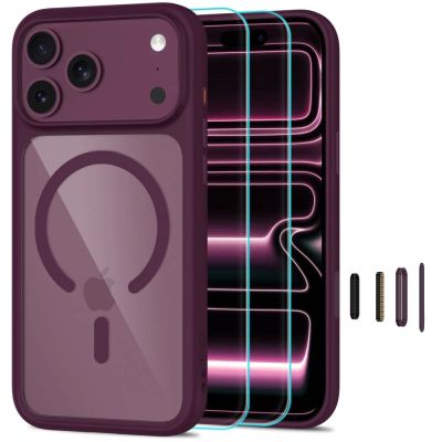 Etui Tech-Protect MagOne CC MagSafe + Szkło hartowane 2-Pack na iPhone 18 Pro / 17 Pro - przezroczysto-burgundowe