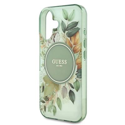 6. Etui Guess IML Flower & Tonal Circle MagSafe na iPhone 16 Plus - zielone