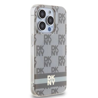 4. Etui DKNY IML Checkered Mono Pattern & Printed Stripes MagSafe na iPhone 13 Pro Max - beżowe