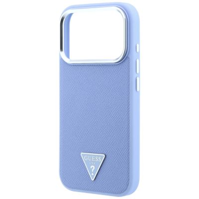 6. Etui Guess Grained Triangle Logo MagSafe na iPhone 18 Pro Max / 17 Pro Max - niebieskie