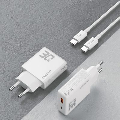 3. Ładowarka sieciowa GaN Dudao A30EUT 30W USB-A / USB-C + kabel USB-C - USB-C - biała