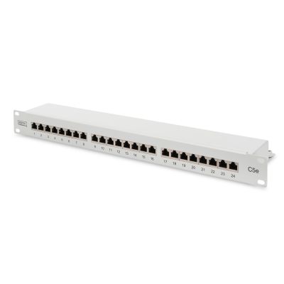 2. Digitus Panel krosowy (patch panel) 19'' 24x RJ45, LSA poziom, kat.5e, ekranowany, 1U, szary, prowadnica kabli