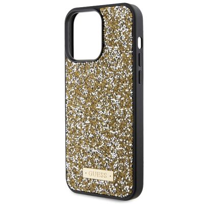 6. Etui Guess Rhinestone Metal Logo na iPhone 15 Pro - żółte