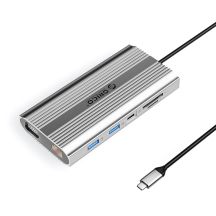 Stacja dokująca USB-C Orico XDR 12w1 USB-A USB-C HDMI 4K VGA RJ45 Gigabit PD 100W czytnik kart SD i microSD - srebrna