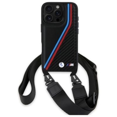 2. Etui BMW M Edition Carbon Tricolor Lines & Strap na iPhone 16 Pro - czarne