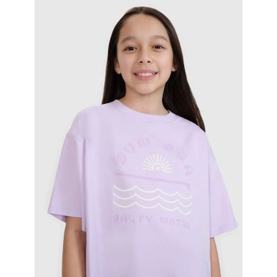 2. T-shirt oversize z nadrukiem dziewczęcy 4F 4FJWSS25TTSHF1870-52S