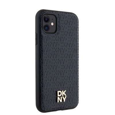 4. Etui DKNY Leather Monogram Pattern Metal Logo MagSafe na iPhone 11 / Xr - czarne
