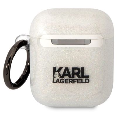 2. Etui Karl Lagerfeld Glitter Karl&Choupette na AirPods 1/2 - przezroczyste