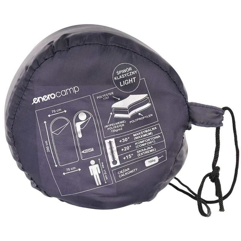 22. ŚPIWÓR TURYSTYCZNY LIGHT 200X70CM SZARY ENERO CAMP