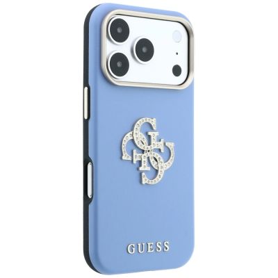 4. Etui Guess Smooth & Big Strass Logo na iPhone 18 Pro Max / 17 Pro Max - niebieskie