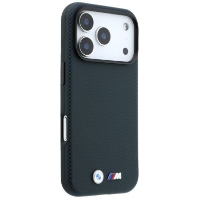 4. Etui BMW M Quadrille Kevlar Metal Logo MagSafe na iPhone 17 Pro / 18 Pro -  granatowe