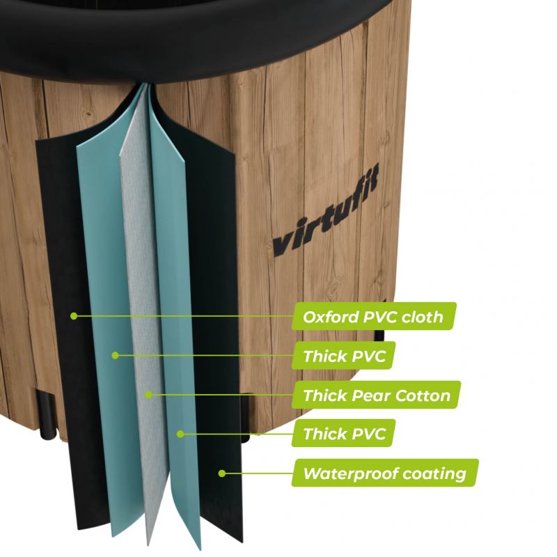 9. VIRTUFIT WANNA LODOWA XXL - 375 LITRÓW - IMITACJA DREWNA - Z AKCESORIAMI