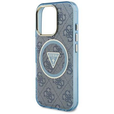 6. Etui Guess IML Metal Glitter 4G Circle Triangle MagSafe na iPhone 16 Pro Max - niebieskie