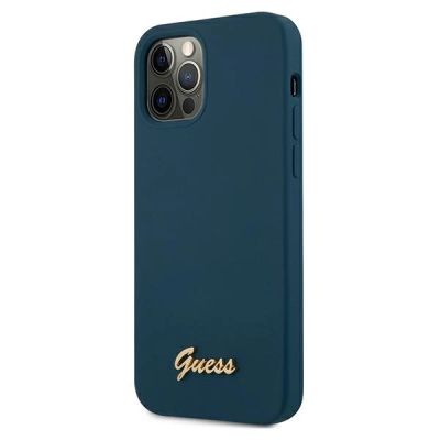 2. Etui Guess Metal Logo Script na iPhone 12 Pro Max - niebieskie