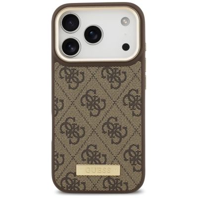 3. Etui Guess 4G Logo Plate MagSafe na iPhone 17 Pro - brązowe