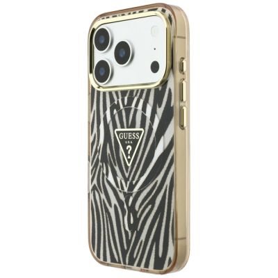 2. Etui Guess IML Zebra Glitter Triangle Logo MagSafe iPhone 17 Pro / 18 Pro - złote