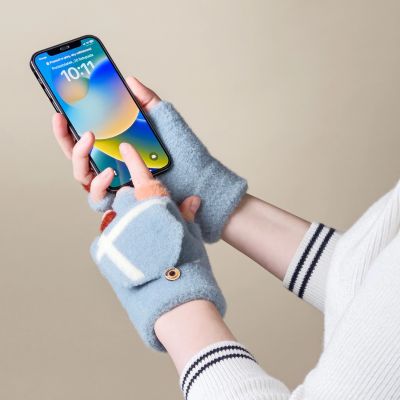 9. Rękawiczki zimowe do telefonu mitenki damskie / dziecięce - niebieskie