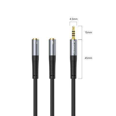 2. Adapter audio Orico AX2 mini jack 3.5 mm rozdzielacz na słuchawki i mikrofon 1 m - czarny