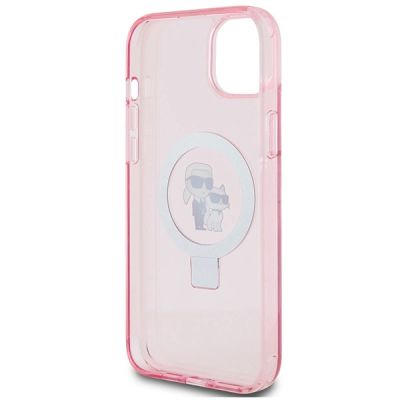 7. Etui Karl Lagerfeld Ring Stand Karl&Choupettte MagSafe do iPhone 15 - różowe