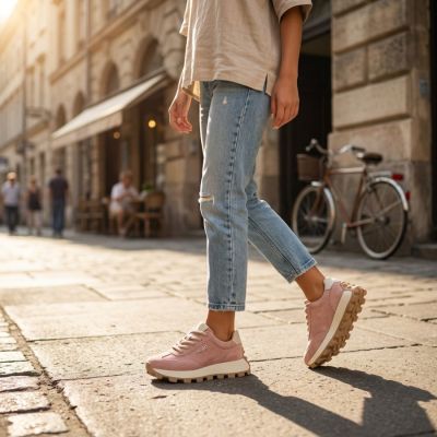 11. Skórzane półbuty sneakersy na platformie różowe Filippo DP7498