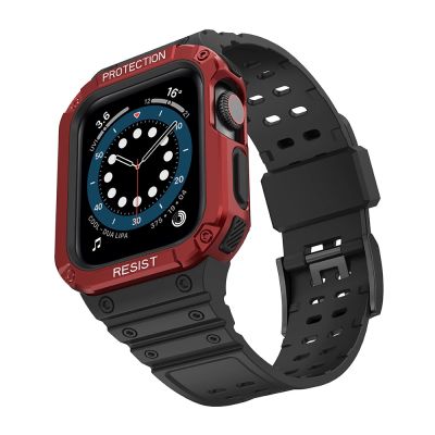 2. Pasek z etui ochronnym Protect Strap Band do Apple Watch 42 / 44 / 45 mm opaska obudowa pancerna - czarny, czerwony