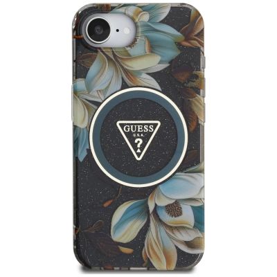 3. Etui Guess IML Metal Glitter Flowers Triangle MagSafe na iPhone 16e - czarne