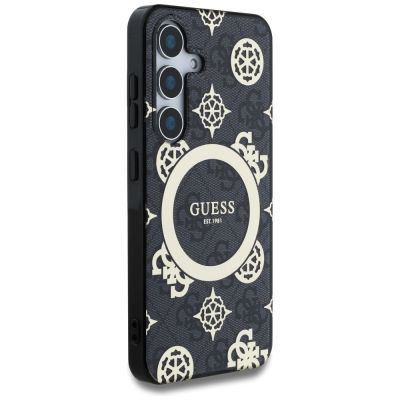 4. Etui Guess 4G Background Gold Electroplated Peony Pattern MagSafe do Samsung Galaxy S25 czarny