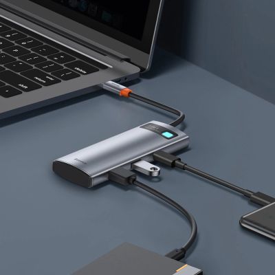17. Baseus Metal Gleam Series multifunkcjonalny HUB USB 7w1 Typ C HDMI czytnik kart TF PD szary (WKWG020113)