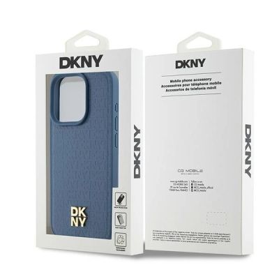 8. Etui DKNY Leather Monogram Pattern Metal Logo MagSafe na iPhone 15 Pro - niebieskie