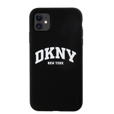 8. Etui DKNY Liquid Silicone White Printed Logo MagSafe na iPhone 11 / Xr - czarne