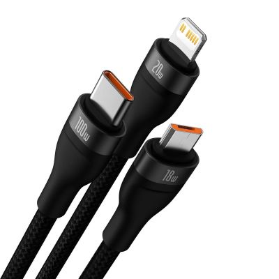 2. Baseus Flash Series II kabel USB Typ C / USB Typ A - USB Typ C / Lightning / micro USB 100 W 1,2 m czarny (CASS030101)