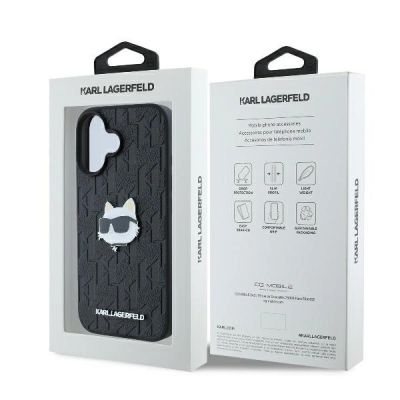 8. Etui Karl Lagerfeld Monogram Choupette Head Pin na iPhone 16 - czarne