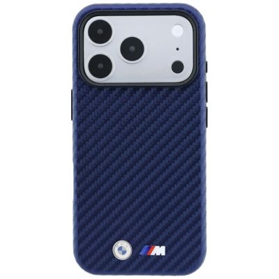 3. Etui BMW M Carbon Metal Logo MagSafe na iPhone 17 Pro / 18 Pro - granatowe